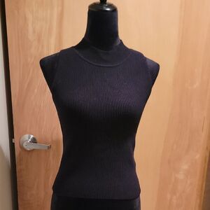 Halston Heritage Black Ribbed Tank Top Sz Med